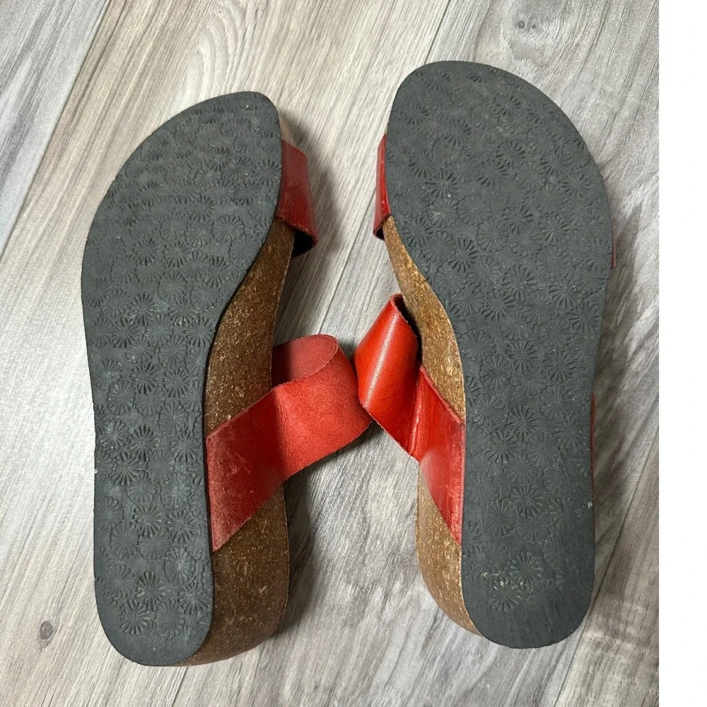 Lola Sabbia Eric Michael Red Leather Cork Wedge Slide Sandals Size 39 US 8